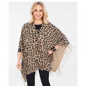 Chico's Animal Print Fringe Poncho. One size .